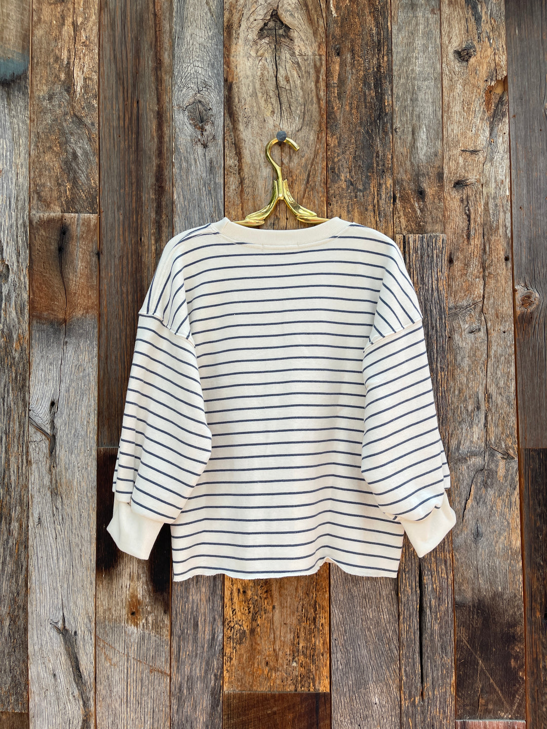 Perfect White Tee Striped Fleece Pullover Navy Stripe