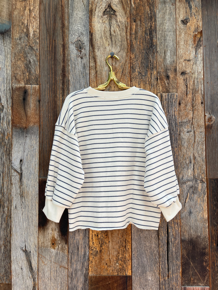 Perfect White Tee Striped Fleece Pullover Navy Stripe