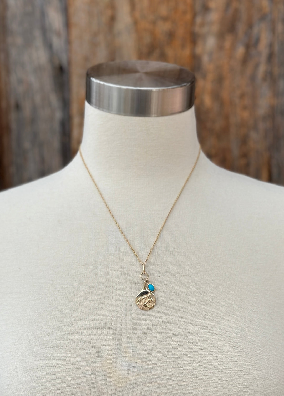 Robin M 14K Flatirons Pendant & SB Turquoise 18", 1.5"Drop