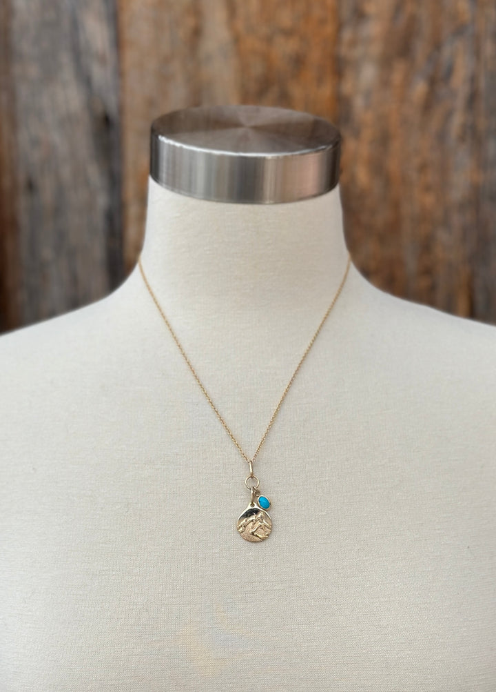 Robin M 14K Flatirons Pendant & SB Turquoise 18", 1.5"Drop