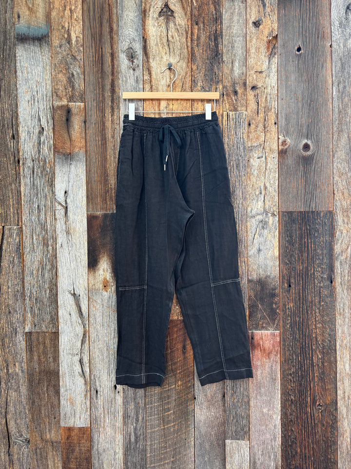 Milio Milano Drawstring Waistband Edge Stitch Detail Black