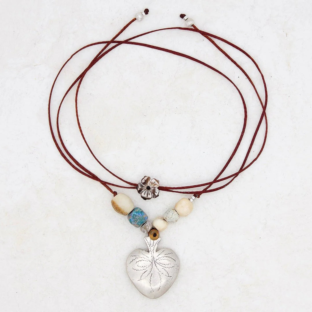 River Song Etched Heart W/ Ancient Stone Necklace