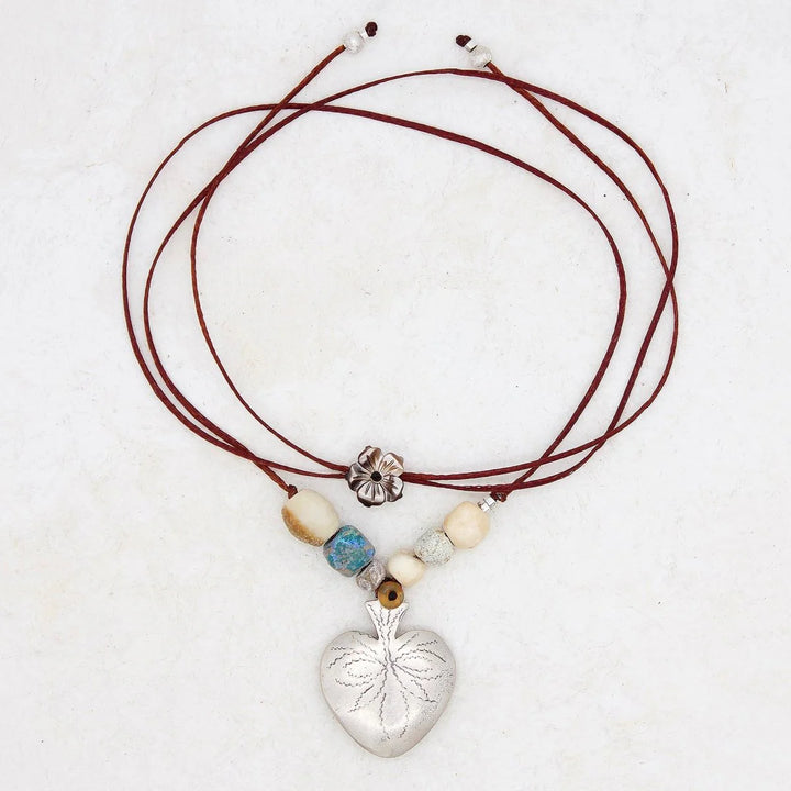 River Song Etched Heart W/ Ancient Stone Necklace