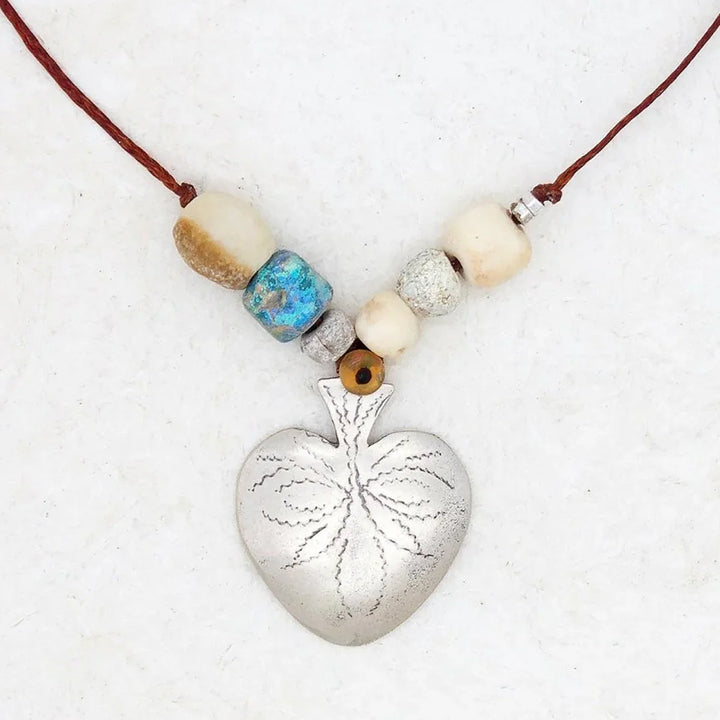 River Song Etched Heart W/ Ancient Stone Necklace