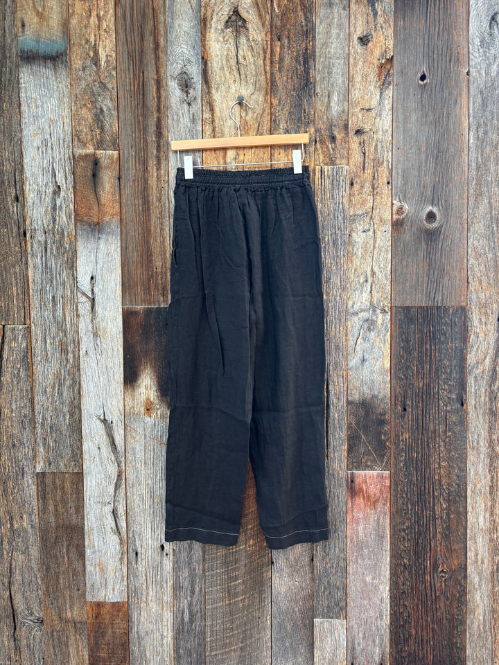 Milio Milano Drawstring Waistband Edge Stitch Detail Black