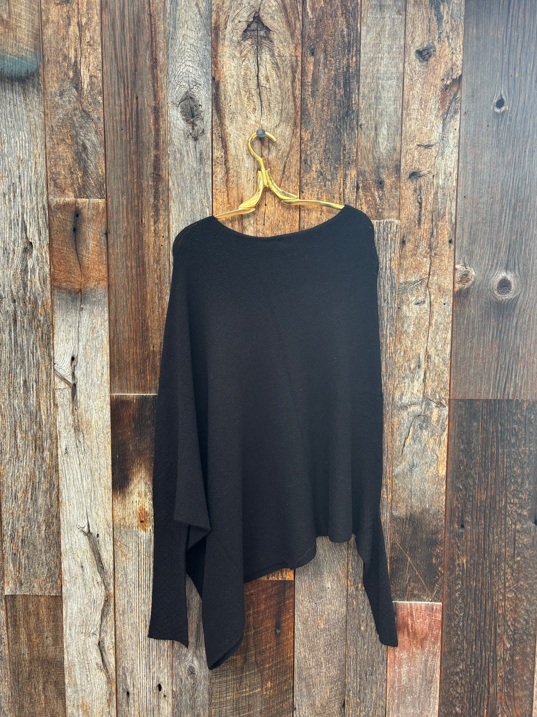 Milio Milano Italian Knit Checkered Sleeve Asymmetrical Sweater Black Noir