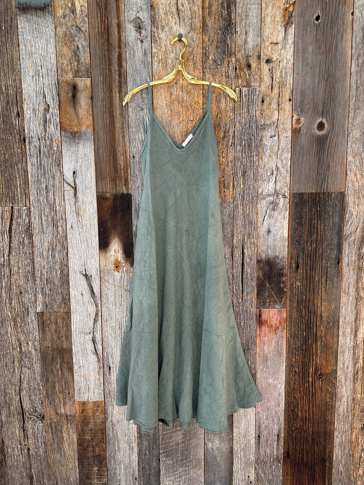 Milio Milano Italian Linen Maxi Slip Army Green