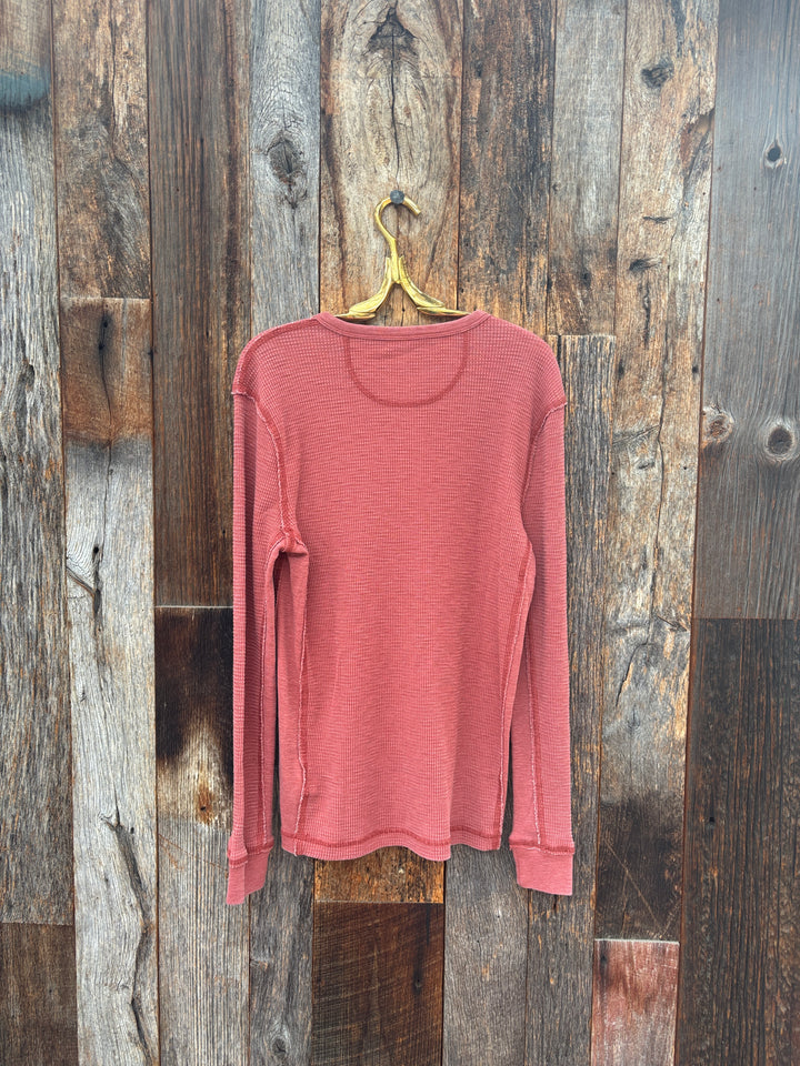 True Grit Waffle Thermal Henley Brick