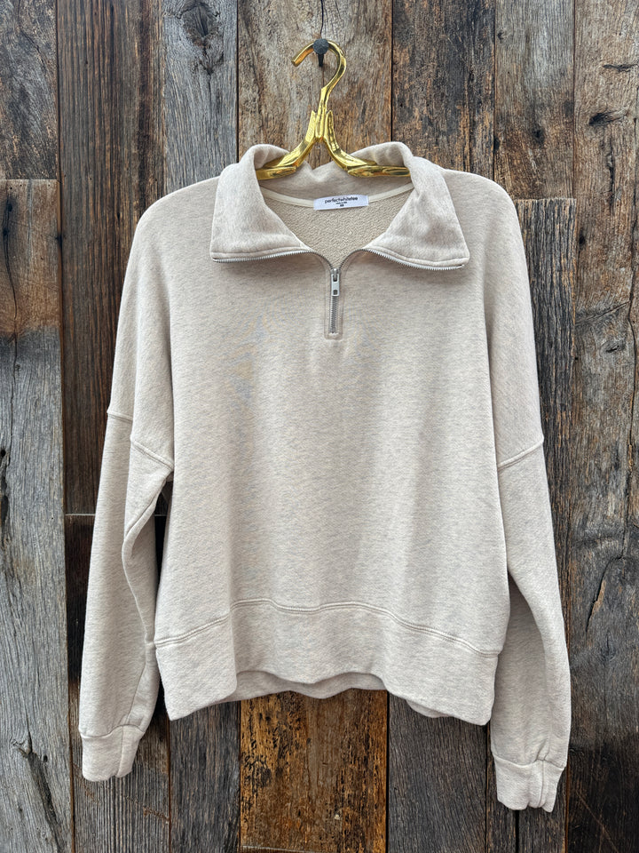 Perfect White Tee French Terry 1/2 Zip Oatmeal