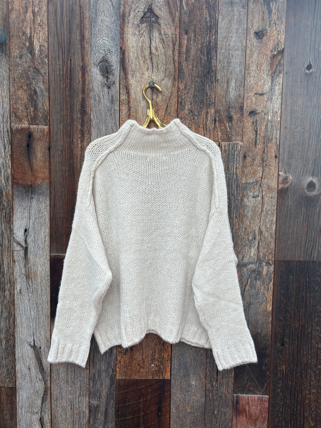 Milio Milano Mock Neck L/S Sweater w/ Front Stitch Detail Oatmeal