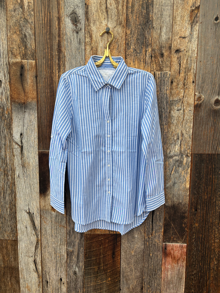 Cino South Beach Stripe Boyfriend Button Down Blue