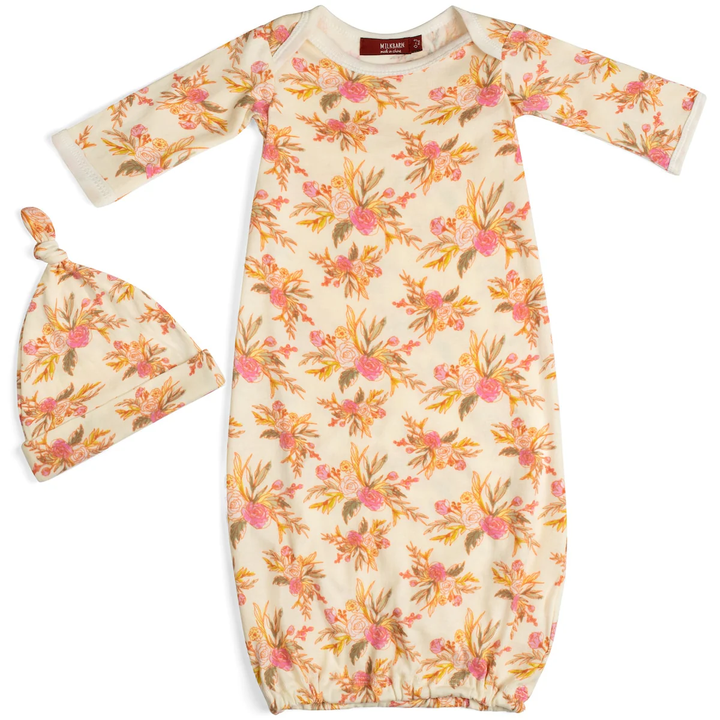Milkbarn Organic NB Gown & Hat Vintage Floral