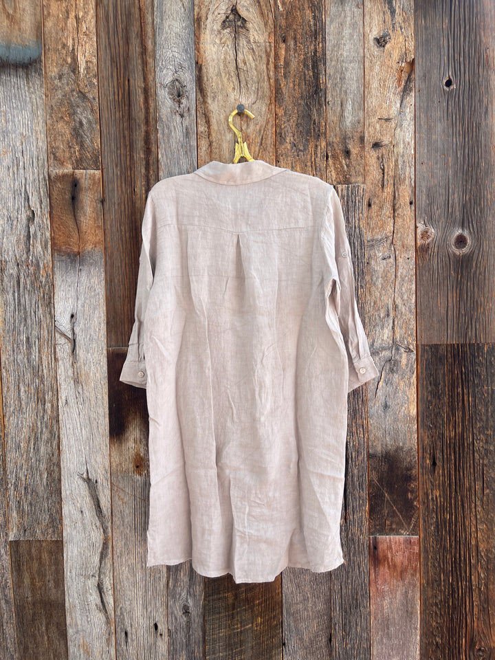 Milio Milano Linen Long Sleeve Button Down Dress Beige