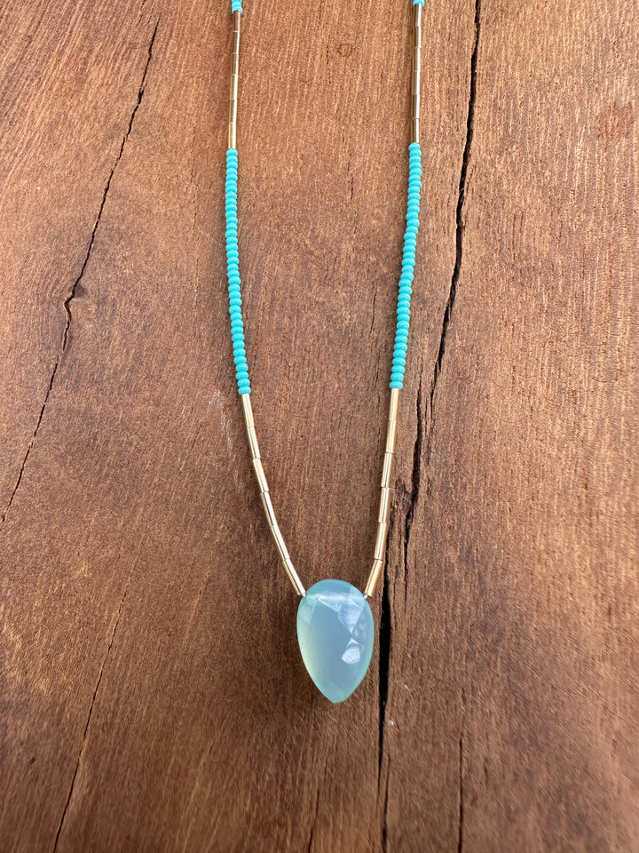 Debbie Fisher NTK1 amazonite, turquoise seed, GF