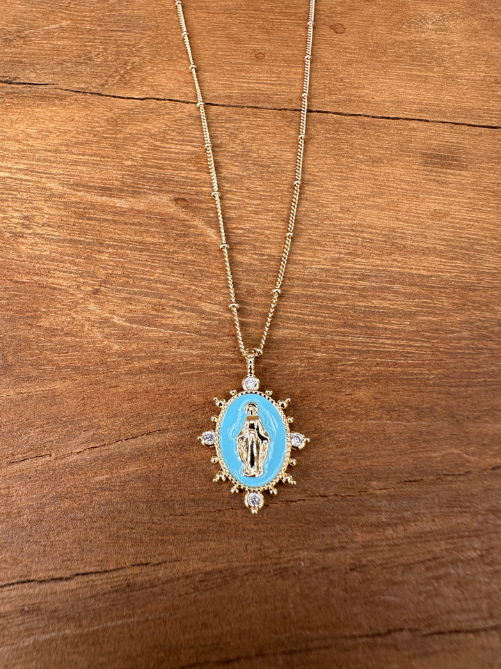 Joy Dravecky Lady Lourdes Pendant Neckalce Aqua