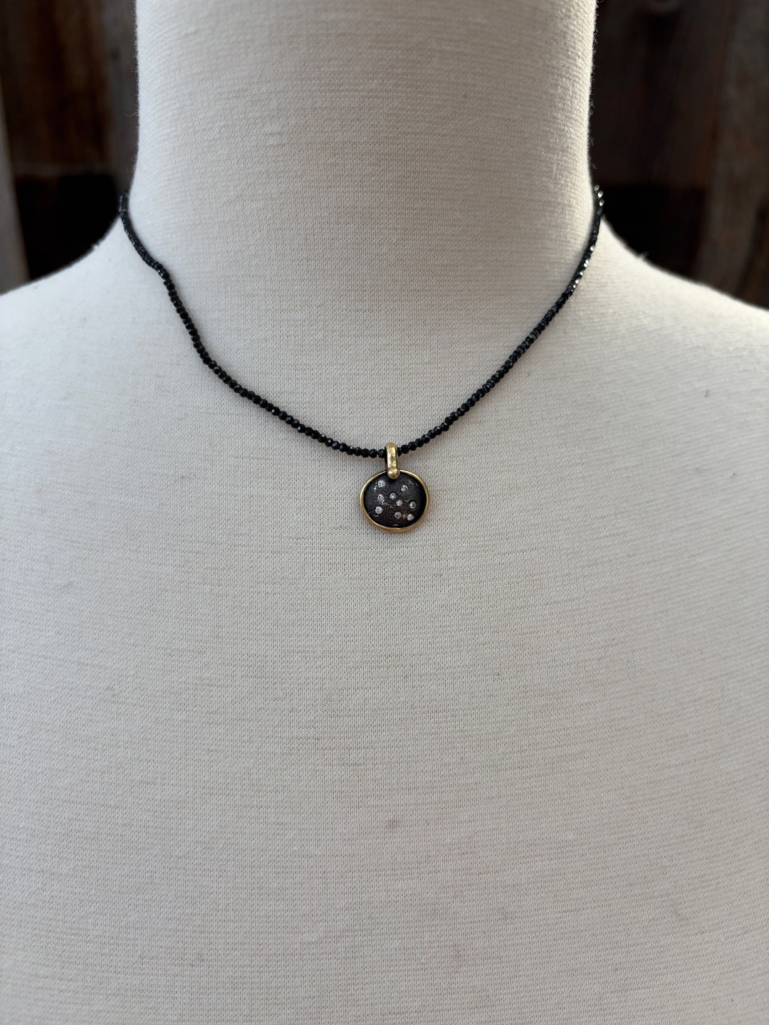 Robin M Celestial Pendant on Spinel Beads Diam. 14k SS