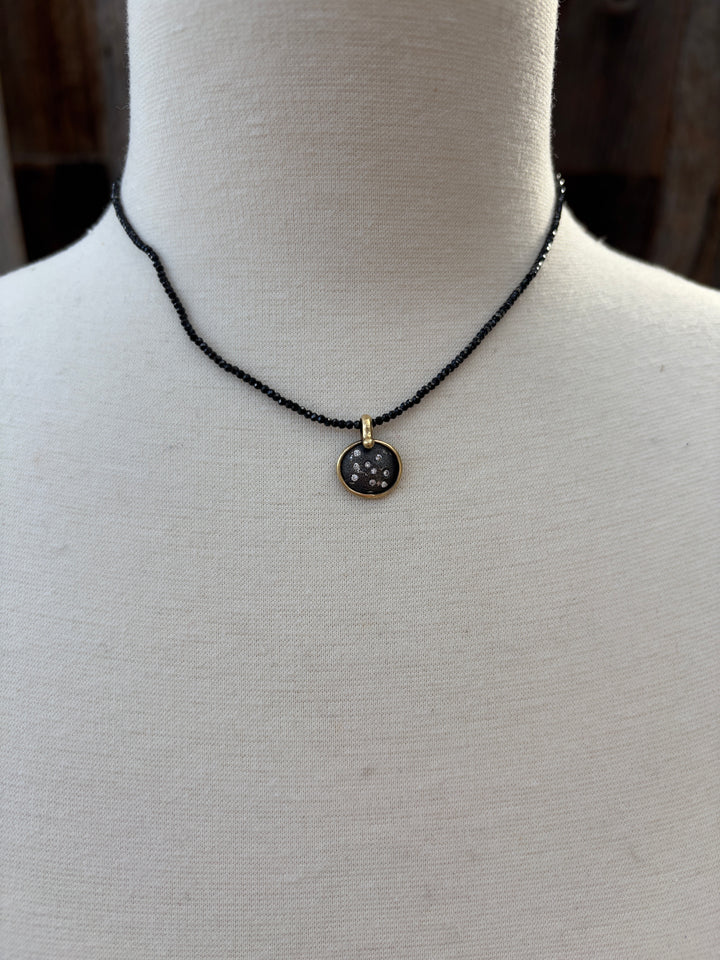 Robin M Celestial Pendant on Spinel Beads Diam. 14k SS
