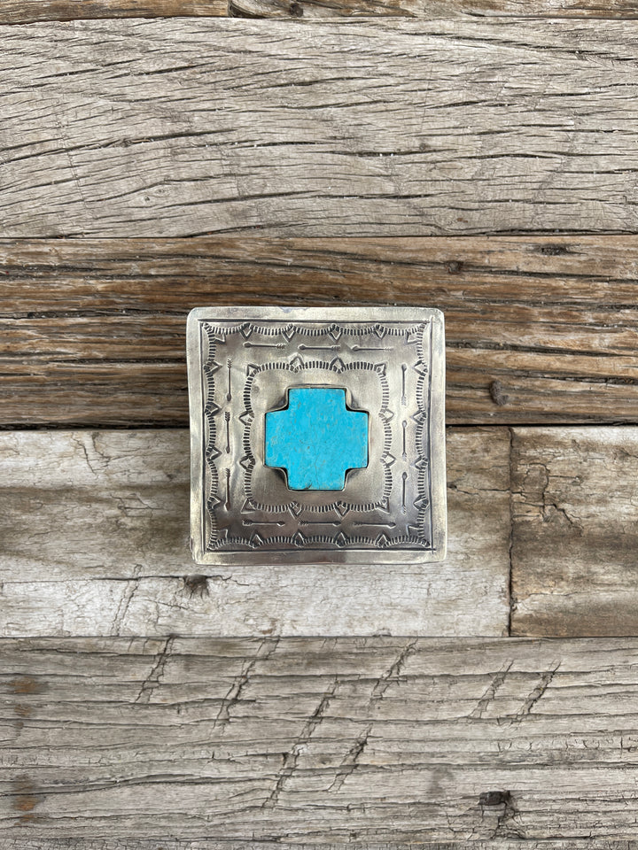J. Alexander Square Stamped Box w/ Turquoise Cross