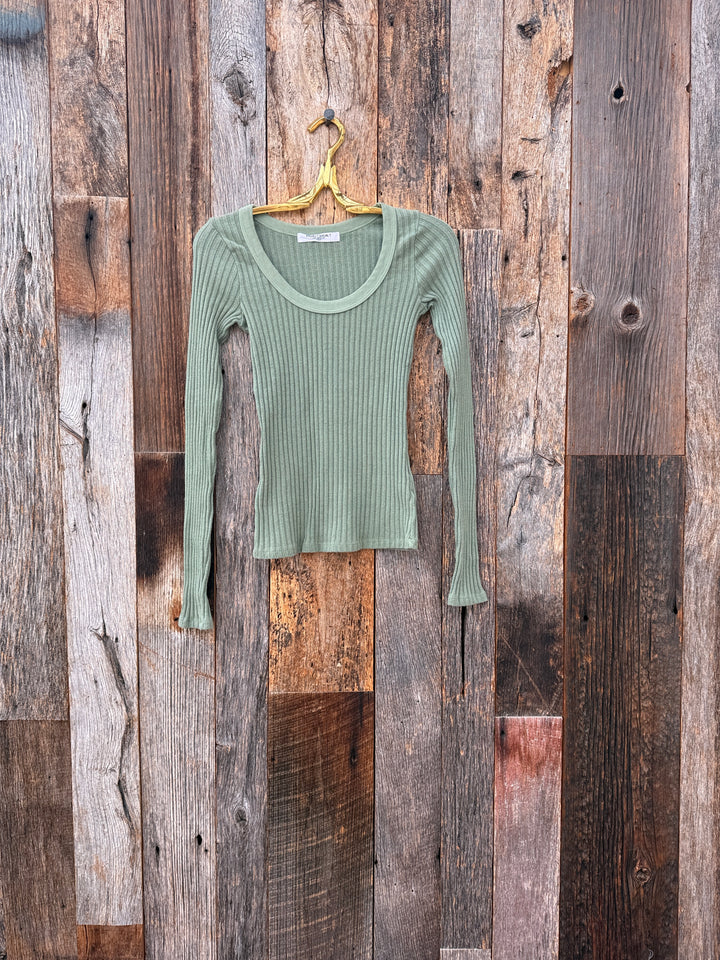 Project Social T What's The Scoop Rib L/S Dark Sage