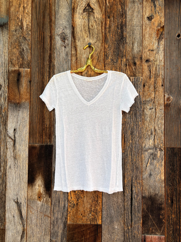 Milio Milano Raw Edge S/S V-Neck T-Shirt White