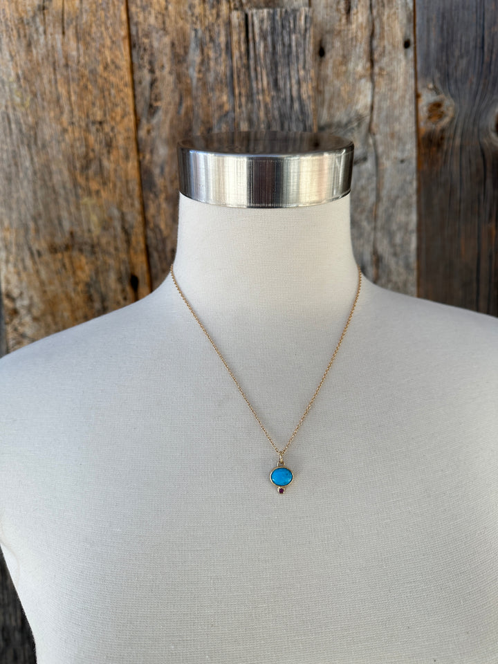 Robin M 14K Turquoise & Ruby Necklace 18"