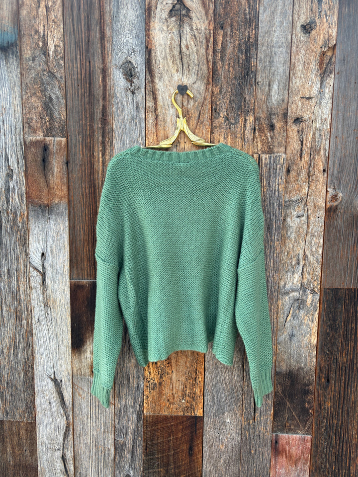 Wooden Ships Aspen Cropped Chunky Cable Crew Shadle Green