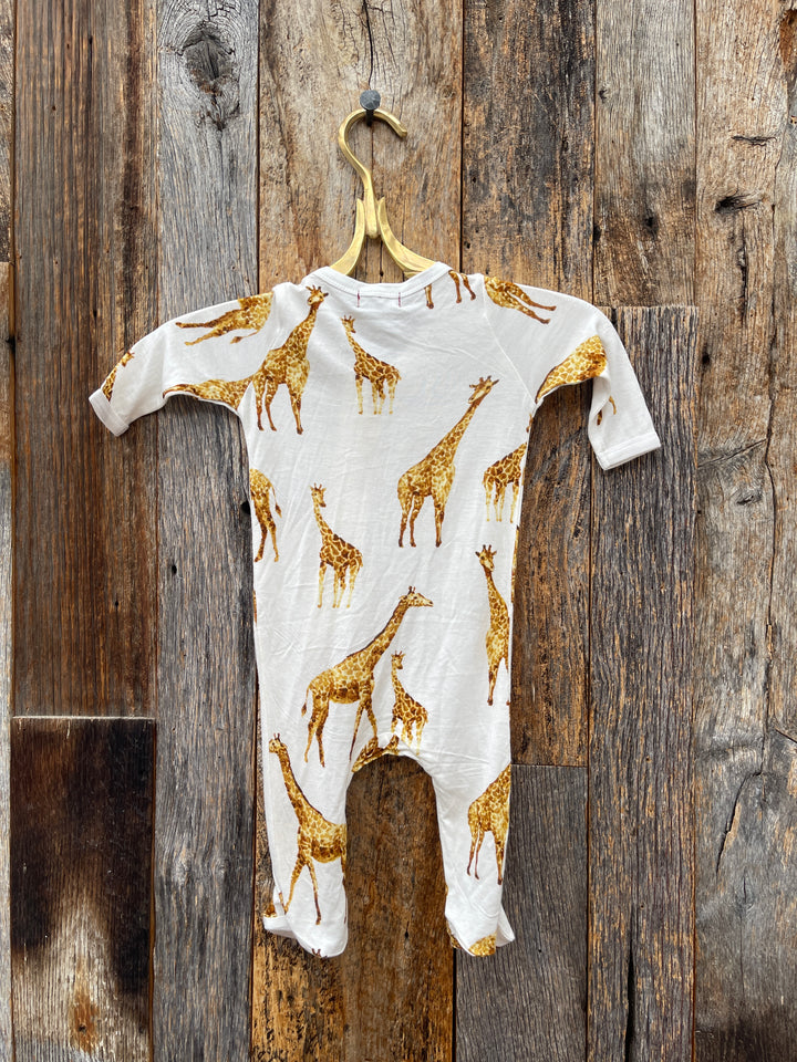 Milkbarn Bamboo Zipper Footed Romper Orange Giraffe