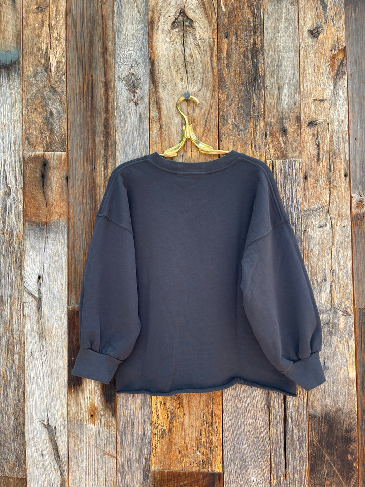 Perfect White Tee Bubble Sleeve Fleece Pullover Vintage Black