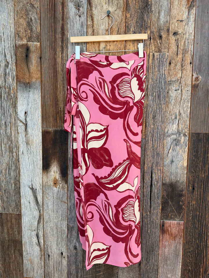 Chan Luu Hibiscus Silk Wrap Skirt Pink O/S