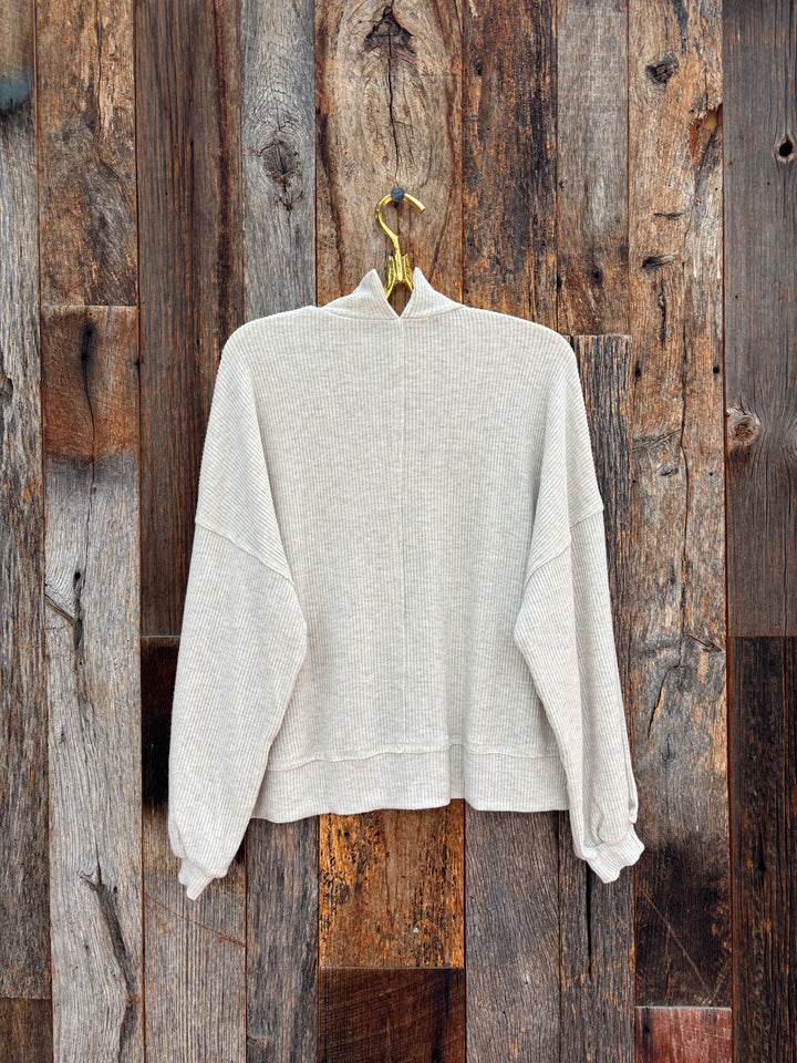 Project Social T Beca Cozy Rib Funnel Neck Top Oatmeal