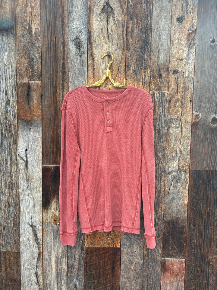 True Grit Waffle Thermal Henley Brick