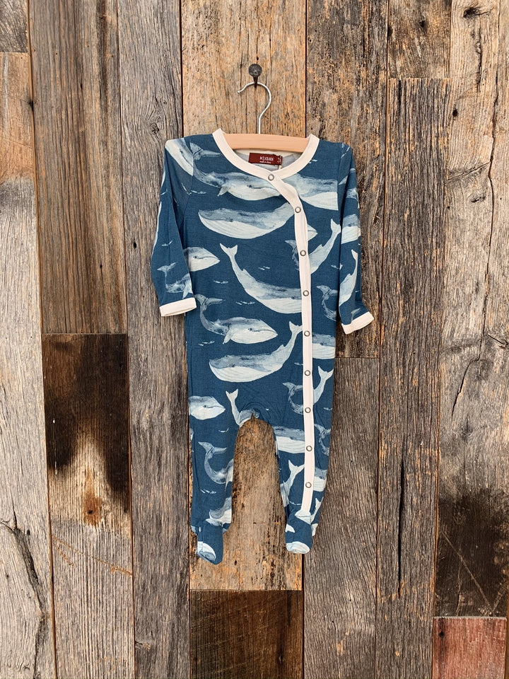 Milkbarn Zipper Footed Romper Blue Whale 39104