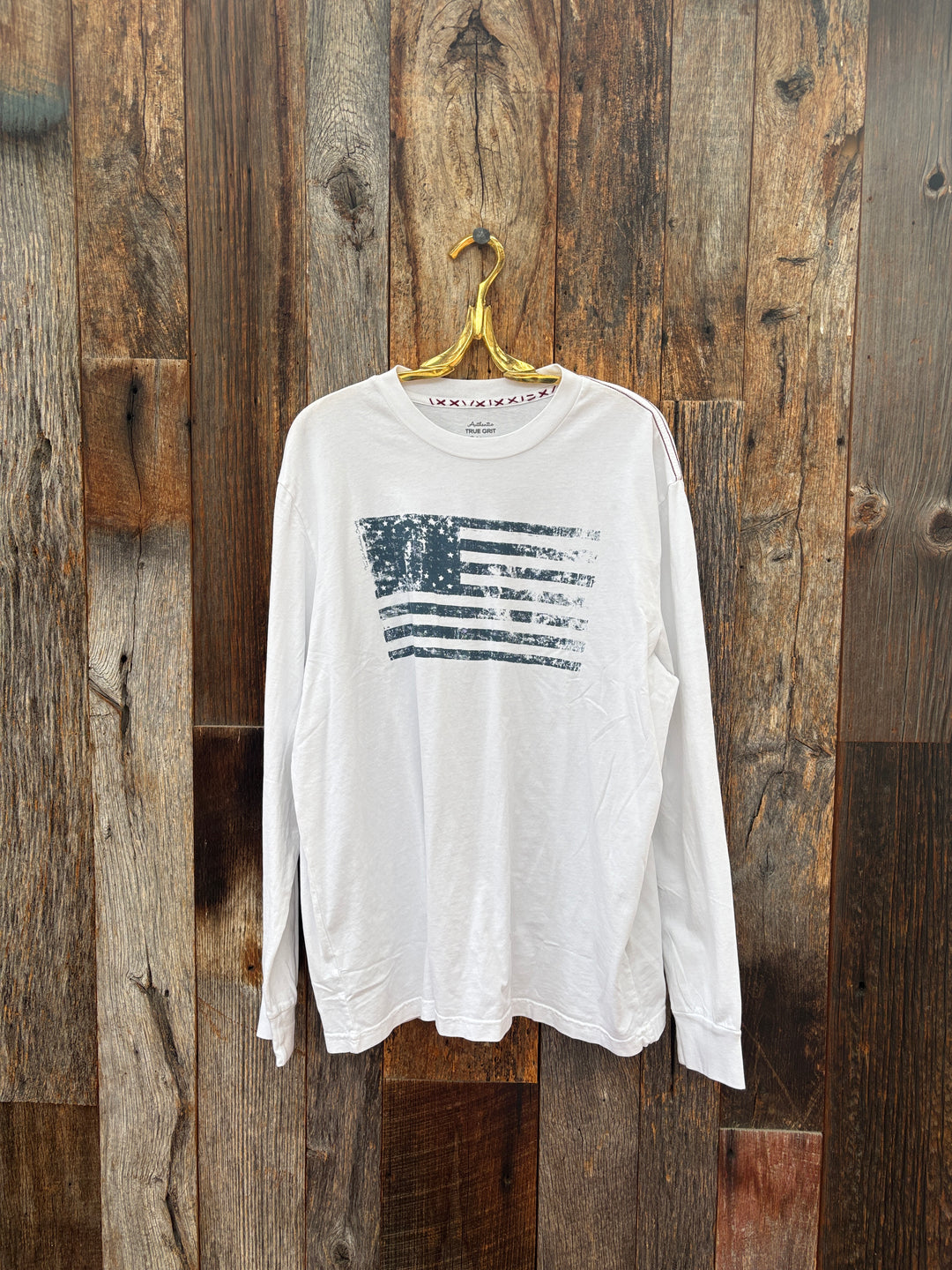 True Grit American Flag L/S Tee White