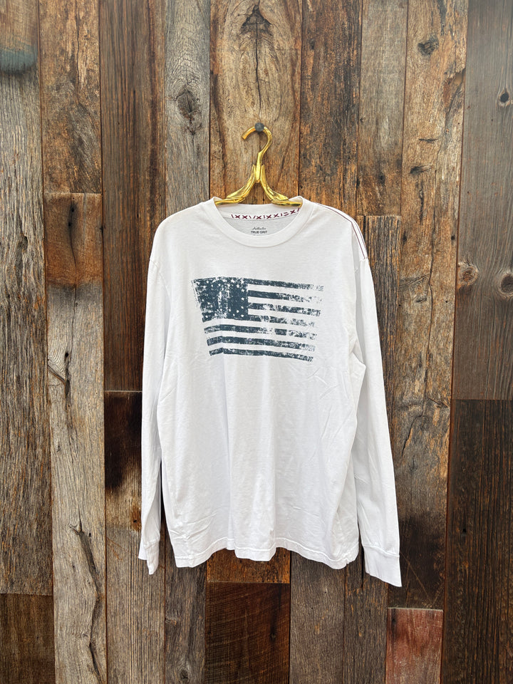 True Grit American Flag L/S Tee White