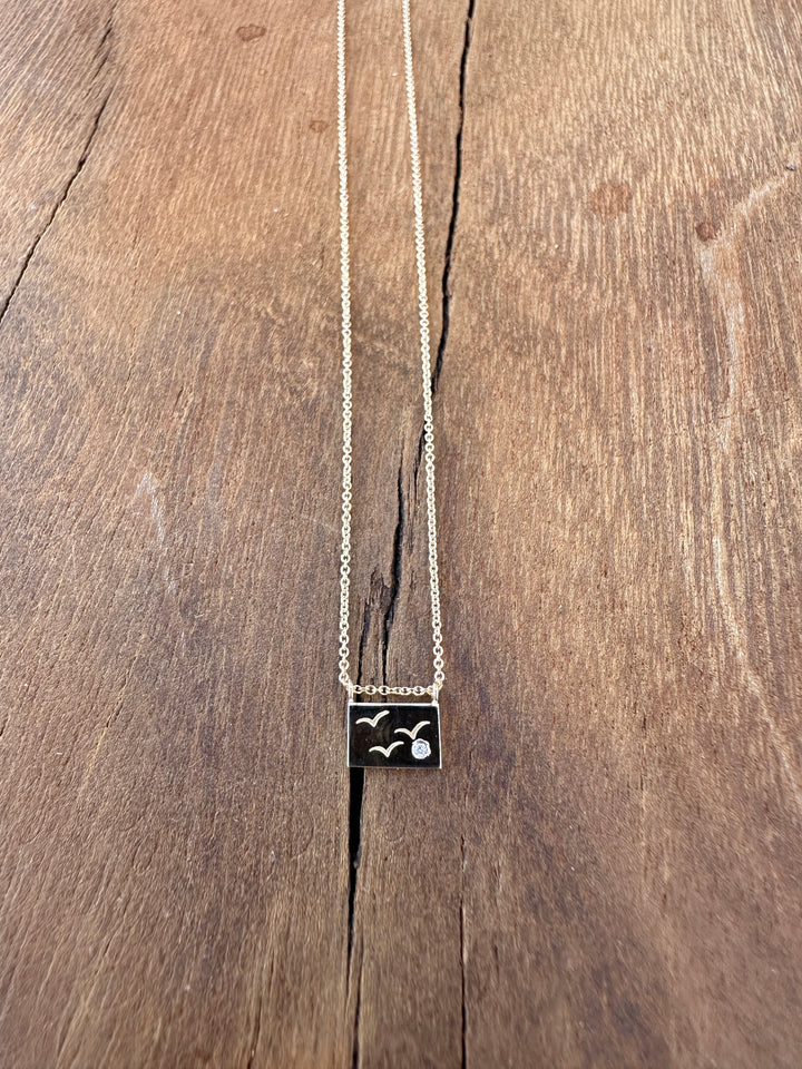 Aili Birds 14K/Wt Diam 16" Postcard Necklace