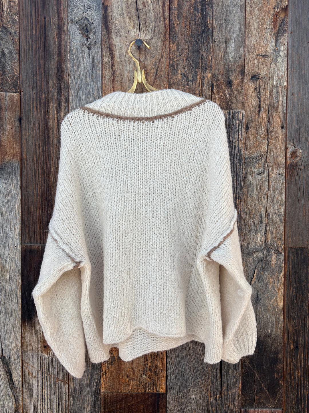 Milio Milano Crochet Mock Neck Knit Sweater Beige/Camel
