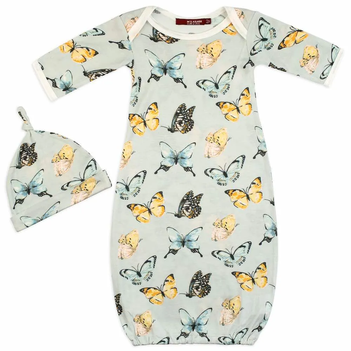 Milkbarn Bamboo NB Gown & Hat Set Butterfly 71117