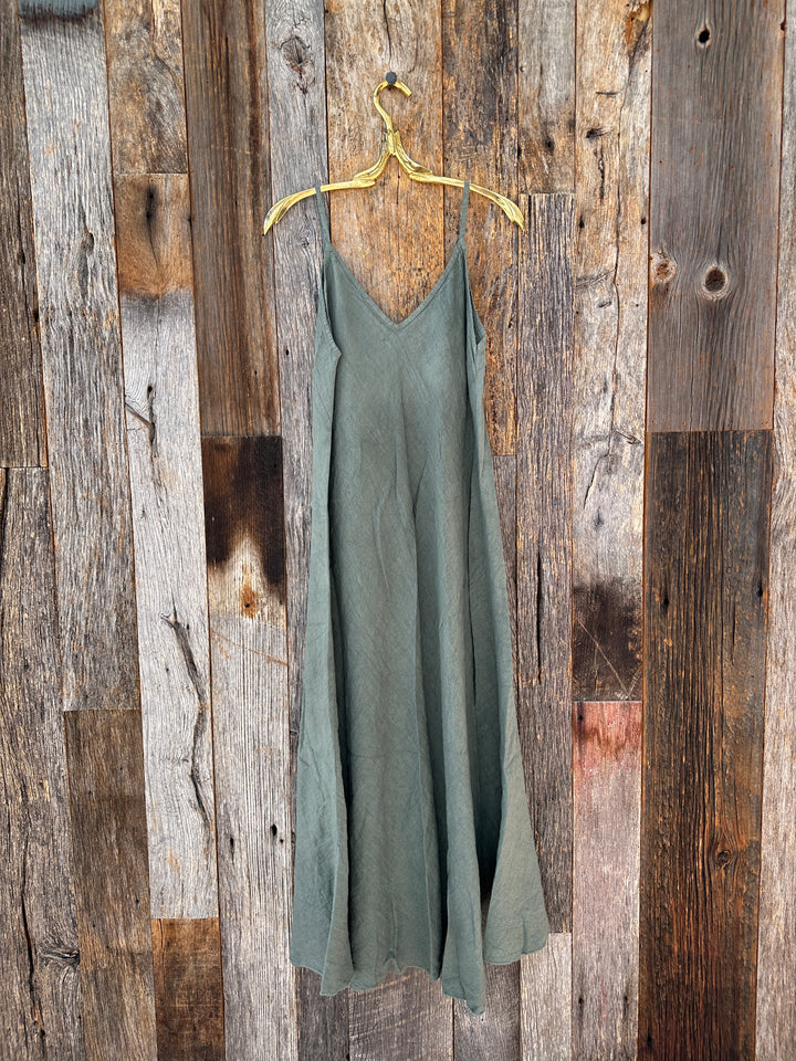 Milio Milano Italian Linen Maxi Slip Army Green