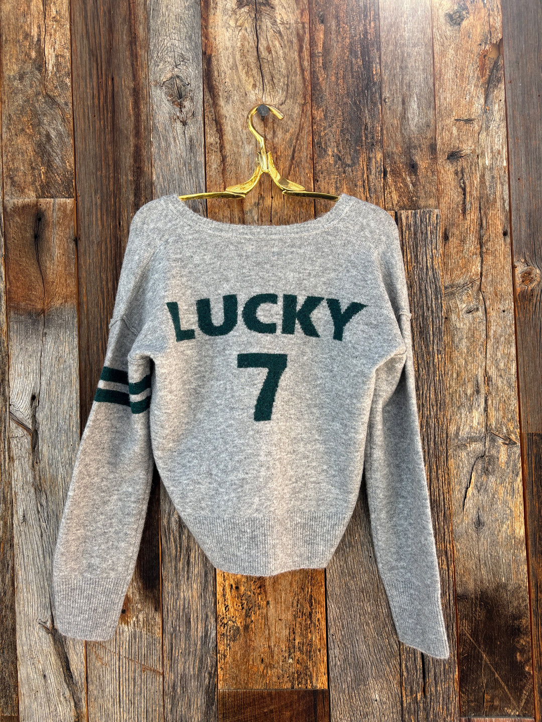 Sundry Lucky 7 V-Neck Intarsia Sweater Heather Grey