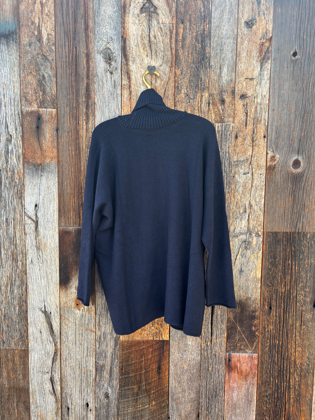 Milio Milano Italian Knit Casual Fit Turtleneck Top Navy