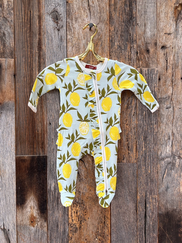 Milkbarn Ruffle Zipper Footed Romper Lemon 39089