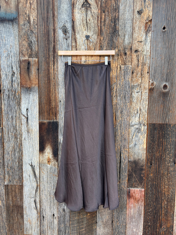 Milio Milano Silky/Viscose/Rayon Slip Skirt Chocolate Brown
