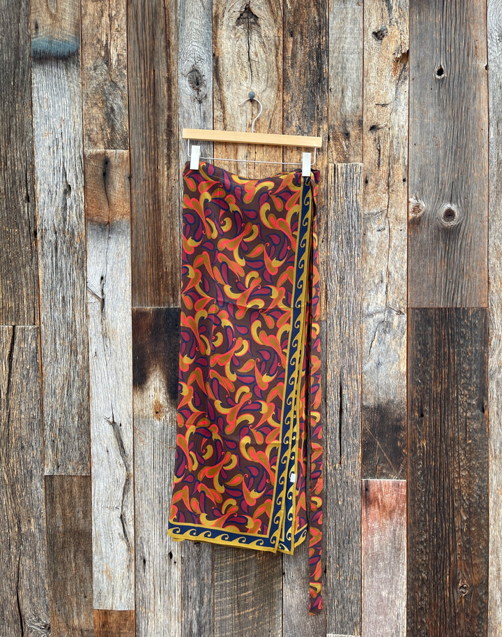 Hibiscus Silk Wrap Skirt Chocolate