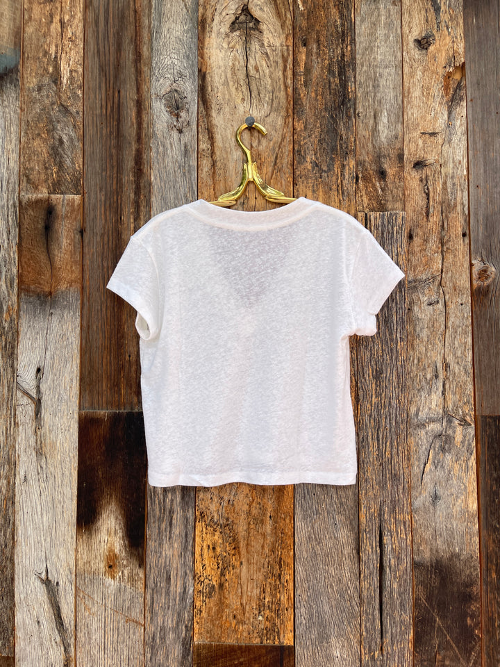 Perfect White Tee  T127 Rosie Linen Jersey Spandex V Neck Natural