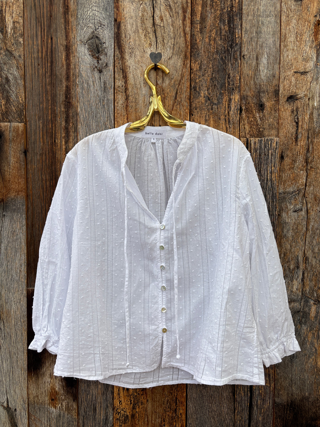 Bella Dahl 3/4 Sleeve Tie Neck Blouse White