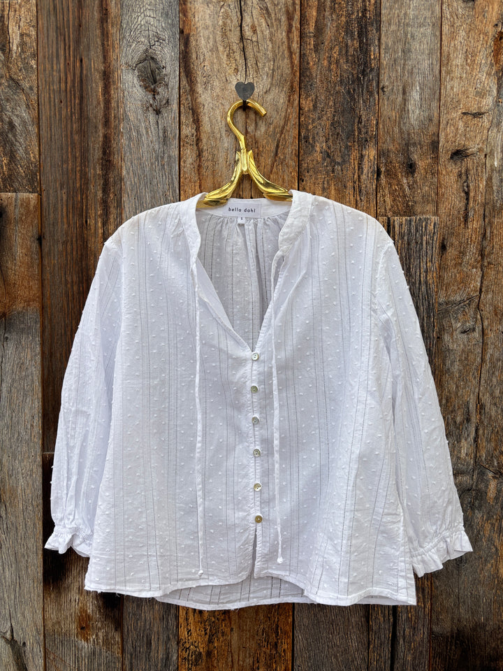 Bella Dahl 3/4 Sleeve Tie Neck Blouse White