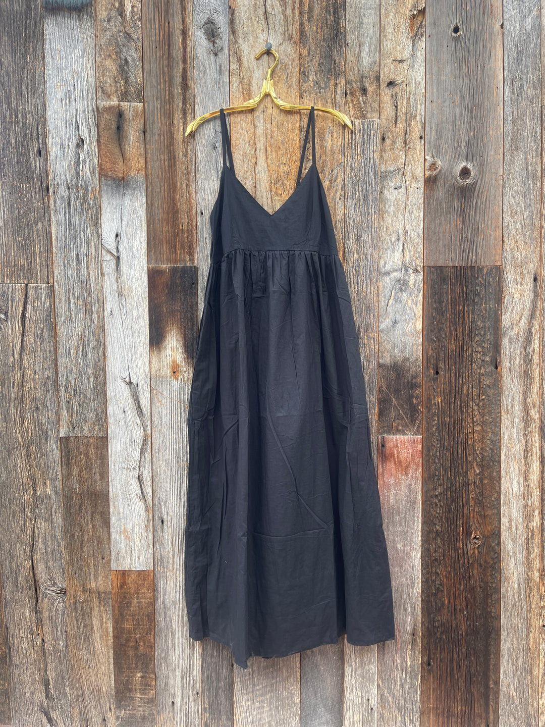 black cotton strappy dress Ladies - Black Cotton Strappy Dress with Flared Skirt - Size: L