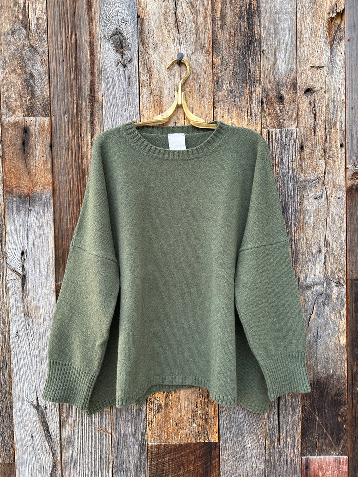 ...And for Good Nantucket Boxy Cashmere Sweater Olive