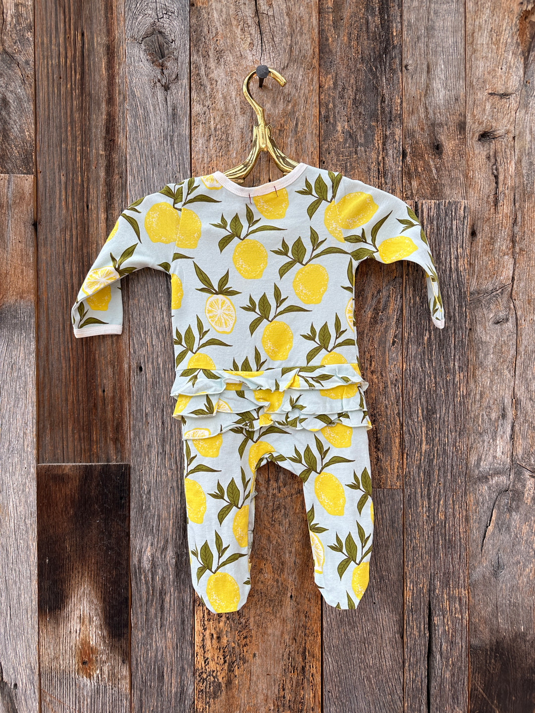 Milkbarn Ruffle Zipper Footed Romper Lemon 39089