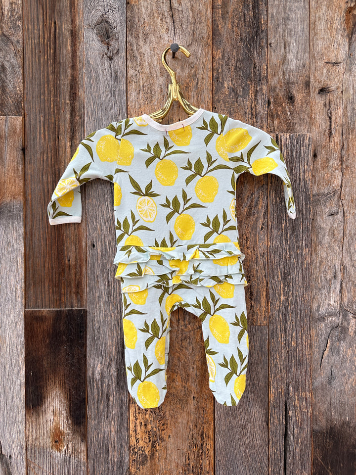 Milkbarn Ruffle Zipper Footed Romper Lemon 39089